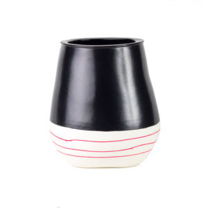 eric Hibelot vase XL porcelaine - émail noir Mishima rouge